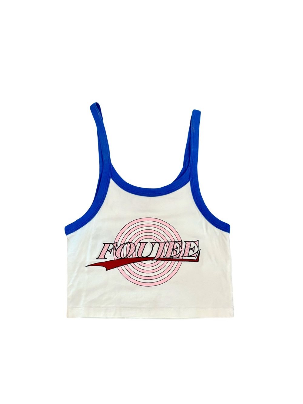 NWOT FOUJEE Y2K COLLECTION BLUE AND PINK BULLSEYE LOGO TANK TOP // SIZE XS💙